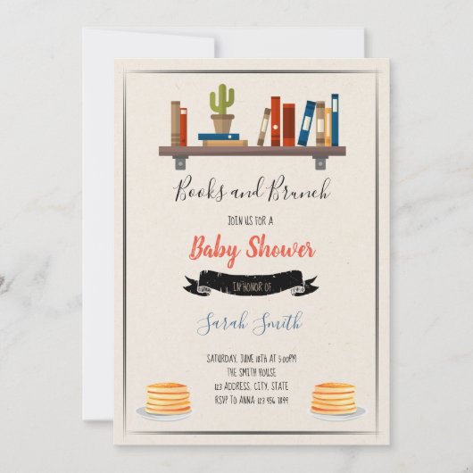 本とブランチのシャワーパーティテーマ 招待状 (正面)