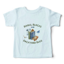 本とブロックと裏庭の虫のトドラーTシャツ