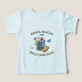 本とブロックと裏庭の虫のトドラーTシャツ