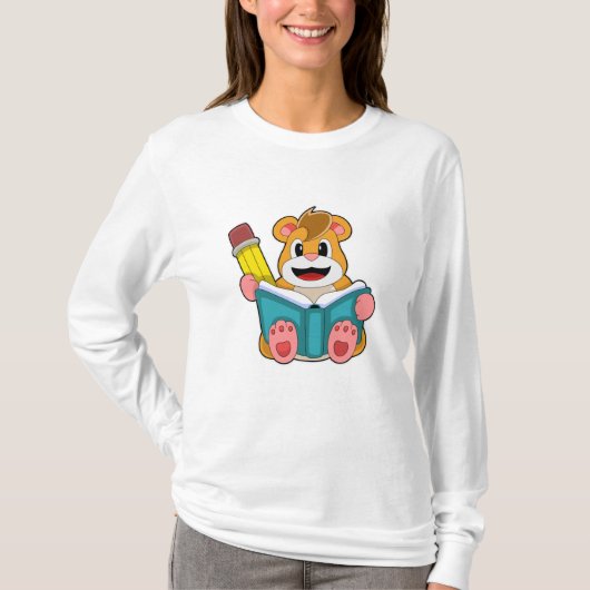 本とペンでハムスター Tシャツ (正面)