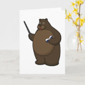 本とポインターを持った先生クマ カード (黄色い花)