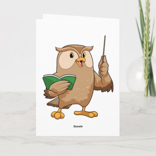 本とポインターを持った教師としてのフクロウ カード (裏面)