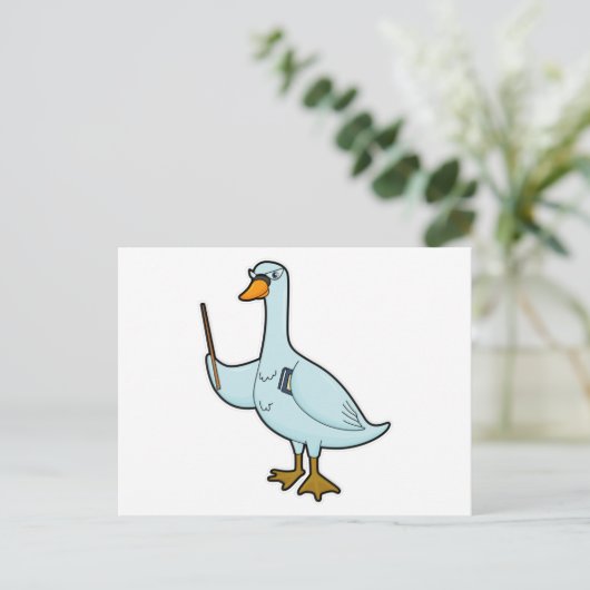 本とポインターを持つ教師としてのスワン ポストカード (スタンド正面)