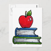本とリンゴ ポストカード (正面/裏面)