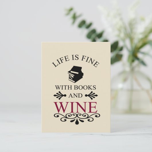 本とワインが好きな人への面白い名言 ポストカード (スタンド正面)