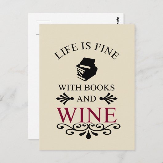 本とワインが好きな人への面白い名言 ポストカード (正面/裏面)