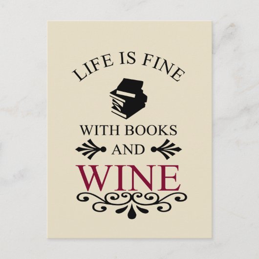 本とワインが好きな人への面白い名言 ポストカード (正面)