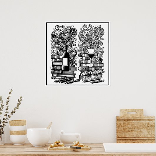 本とワインの色を私のドードル ポスター (キッチン)