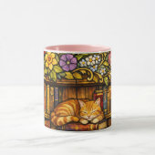 本と寝る猫愛好家 フェイクステイングラス マグカップ (中央)