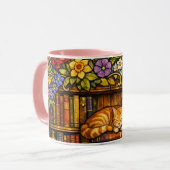 本と寝る猫愛好家 フェイクステイングラス マグカップ (正面左)