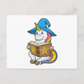 本と帽子をかぶった魔法使いとしてのユニコーン ポストカード (正面)