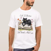 本と猫があると人生はもっと素敵 Tシャツ (正面)