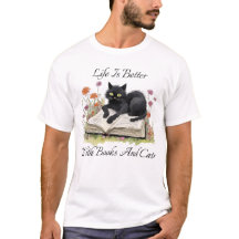 本と猫があると人生はもっと素敵 Tシャツ
