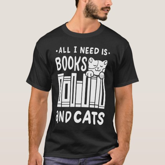 本と猫があればいい 読書好きな猫の飼い主が読書中 Tシャツ (正面)