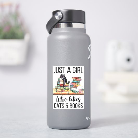 本と猫が好きな女の子 シール (HydroFlask)