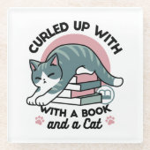 本と猫で丸まる – 居心地の良い猫読の ガラスコースター (正面)