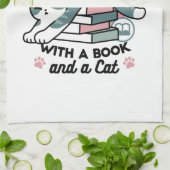 本と猫で丸まる – 居心地の良い猫読の キッチンタオル (折り畳み)