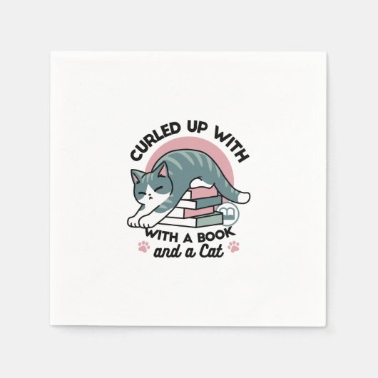 本と猫で丸まる – 居心地の良い猫読の スタンダードカクテルナプキン (正面)