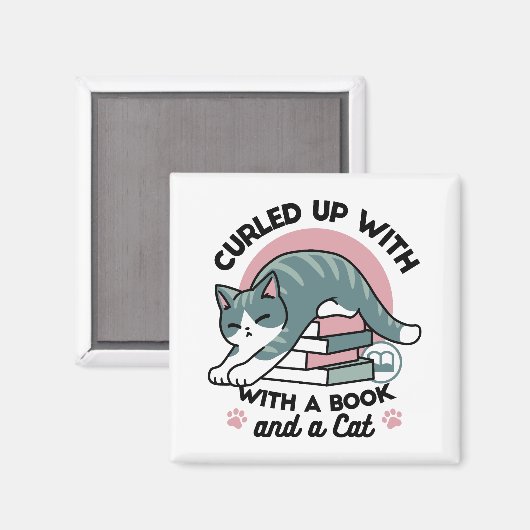 本と猫で丸まる – 居心地の良い猫読の マグネット (正面/裏面)