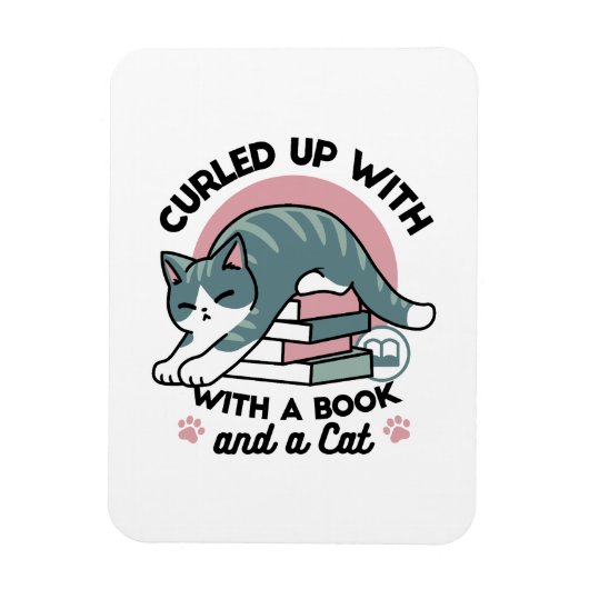 本と猫で丸まる – 居心地の良い猫読の マグネット (縦)