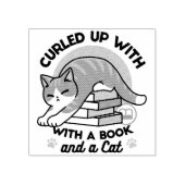 本と猫で丸まる – 居心地の良い猫読の ラバースタンプ (インプリント)
