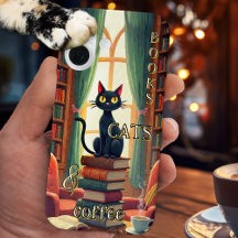 本と猫とコーヒーのスマホケース