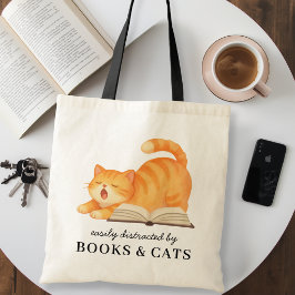 本と猫に夢中なユーモア トートバッグ