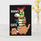 本と猫の猫誕生日グリーティングカード カード (黄色い花)