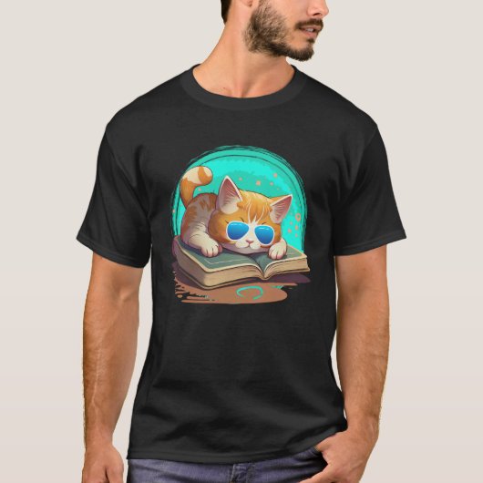 本と猫好きのための猫と本の虫の本 1 Tシャツ (正面)