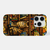 本と猫好きのステンドグラス風デザイン iPhoneケース (裏面横)