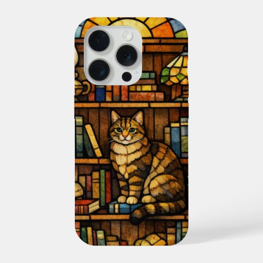 本と猫好きのステンドグラス風デザイン iPhoneケース (裏面)