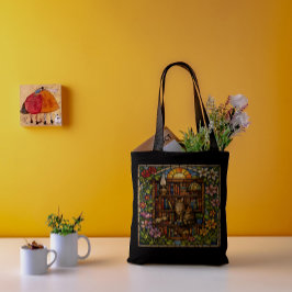 本と猫好きの偽ステンドグラス トートバッグ