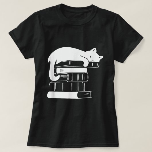 本と猫猫好き猫ママ本好き Tシャツ (デザイン正面)