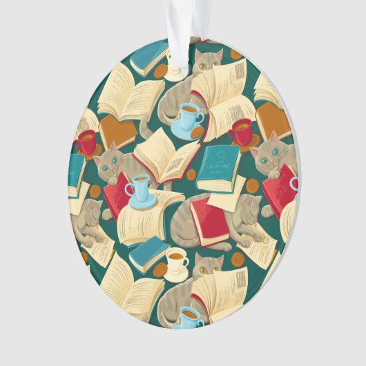 本と猫 オーナメント (正面)