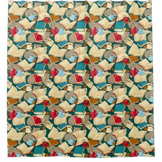 本と猫 シャワーカーテン (正面)