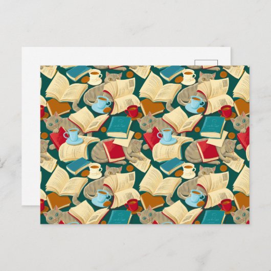 本と猫 ポストカード (正面/裏面)