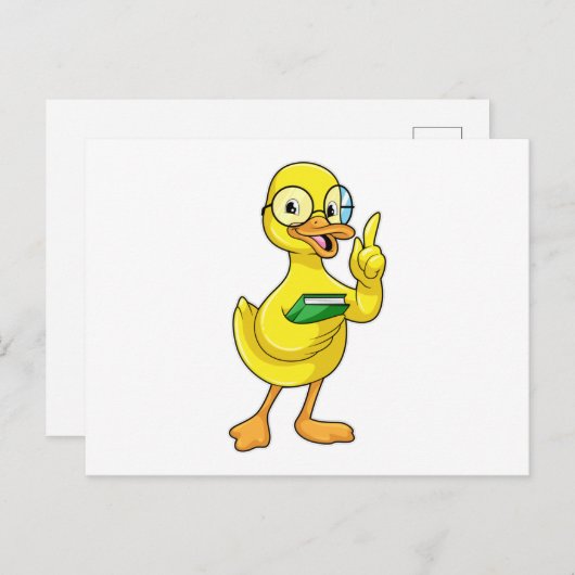 本と眼鏡の教師アヒル ポストカード (正面/裏面)