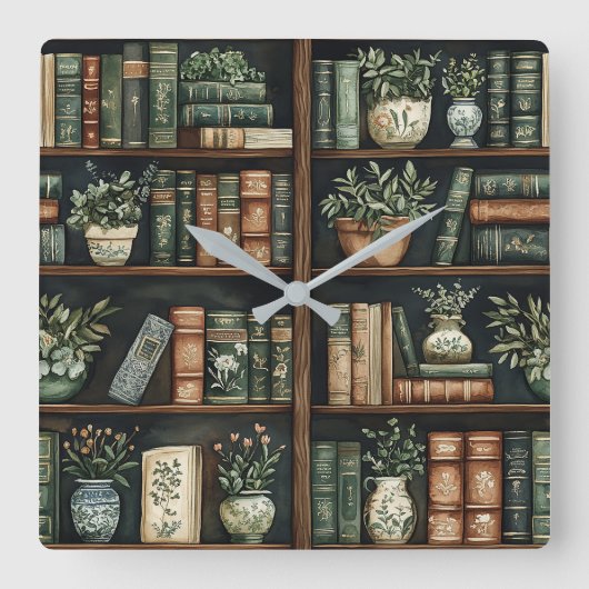 本と花の壁時計 スクエア壁時計 (正面)