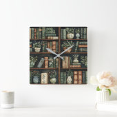 本と花の壁時計 スクエア壁時計 (ホーム)