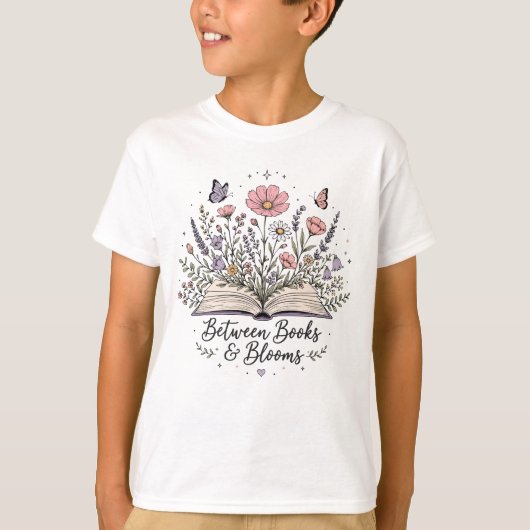 本と花の間 読書家 読者 Tシャツ (正面)