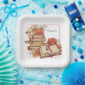 本と花は四角 ペーパープレート (パーティー)