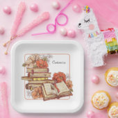 本と花は四角 ペーパープレート (パーティー)