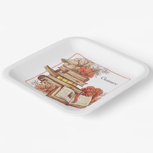 本と花は四角 ペーパープレート (傾斜あり)