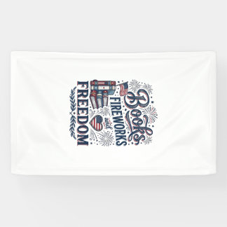 本と花火と自由 愛国的な読者のTシャツ 横断幕