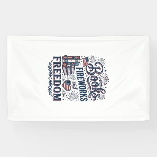 本と花火と自由 愛国的な読者のTシャツ 横断幕 (横)