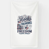 本と花火と自由 愛国的な読者のTシャツ 横断幕 (縦)