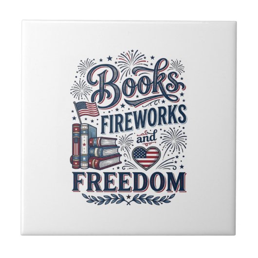 本と花火と自由　愛国読書家Tシャツ タイル (正面)