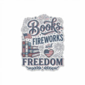 本と花火と自由 愛国読者Tシャツ シール (正面)