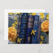 本と花(青と黄) ポストカード (正面/裏面)