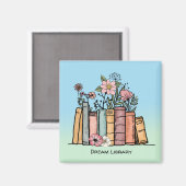 本と野生の花は夢のライブラリをパーソナライズ マグネット (正面/裏面)